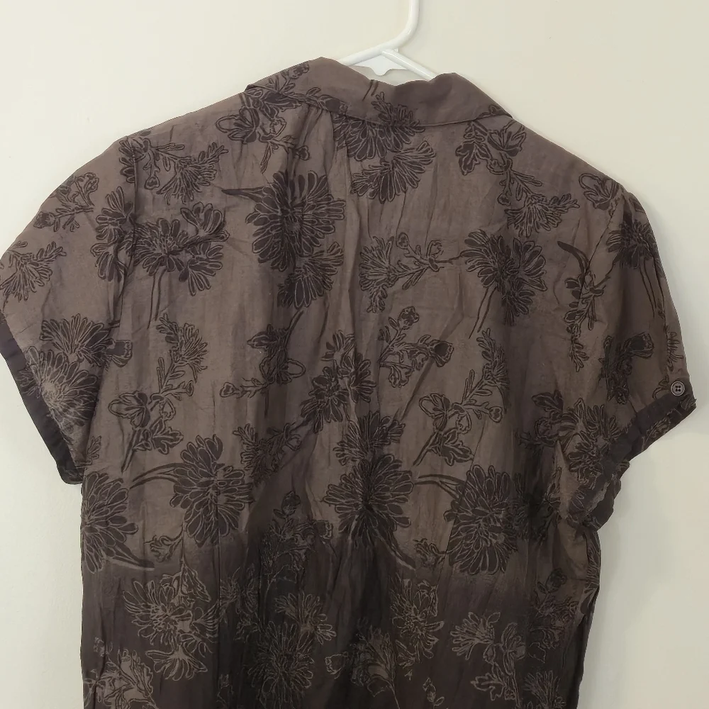 Denver Hayes XL Brown Floral Button-Down Blouse Botanical Nature Cottagecore - Picture 9 of 15